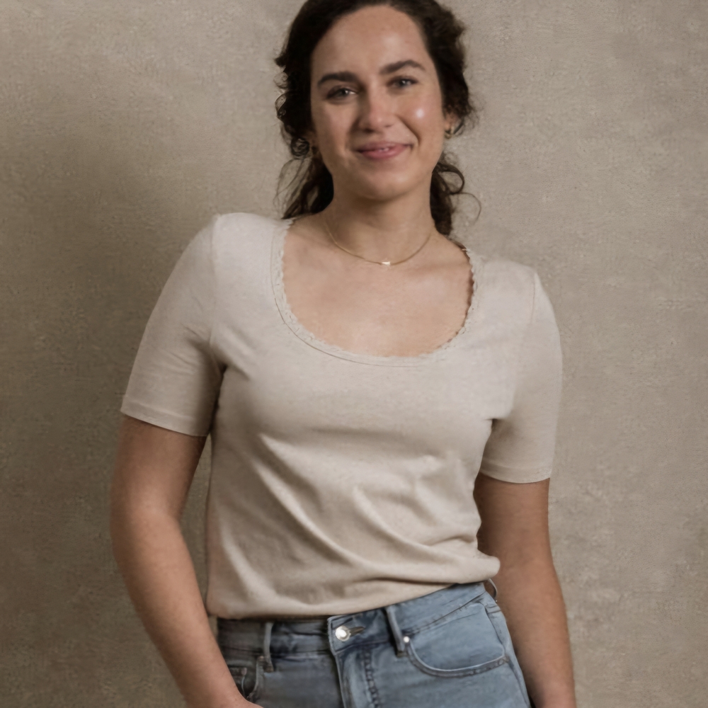 Women's Neuflora Cream Beige Lenora Short Sleeve Tee Medium